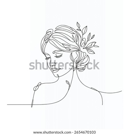 Woman Face Elegant Single  continuous Line Art