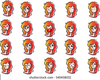 woman face emotions set