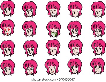 woman face emotions set