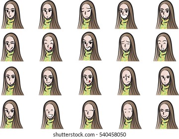 woman face emotions set