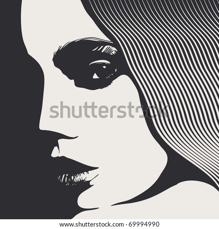 Woman face, engraved style, vector illustration