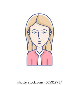 Woman face expression avatar icon. Vector linear girl avatars