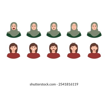 Woman Face Expression Element Set  