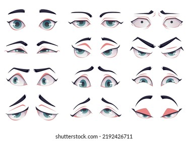 Woman face eye avatar facial emotion constructor cartoon style design element illustration collection set