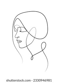 woman face eye closed calligraphic line art decorative. continuous line drawing feminine beauty concept vector illustration