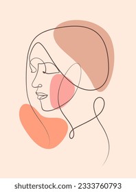 woman face eye closed calligraphic line art and boho decorative. continuous line drawing feminine concept vector illustration