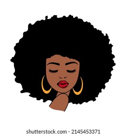 Weibliches Gesicht mit Wimpern. Afro Women. Afroamerikanerin Vektorgrafik.  Einzeln auf weißem Hintergrund. Gut für Poster, Hemden, Postkarten.