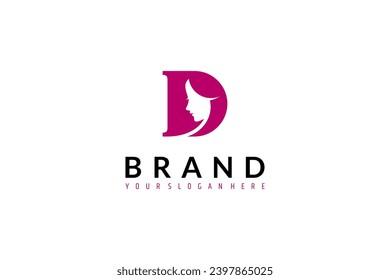 Woman face flat vector logo design with letter D combination