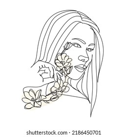 Woman Face Flowers Line Art Female Stock Vector (Royalty Free ...