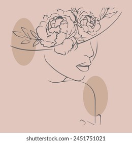  Woman face with flowers line art