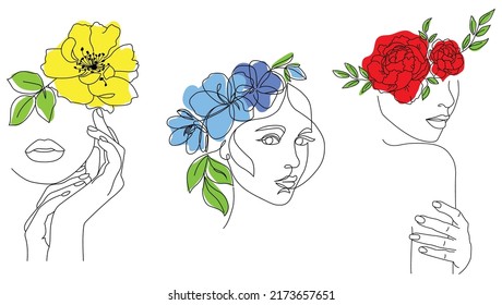 Woman face and flowers