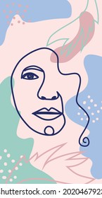 Woman face with flowers one line drawing. Half of the face is a flower. Continuous line drawing art. Nature cosmetics. Minimalist black and white drawing