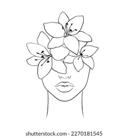 Woman face and flowers.Fashion illustration.