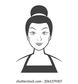 Woman face front view. Short brown hair cut or bun hairstyle. Vector image