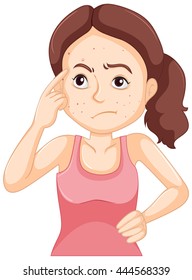 Woman with face full of pimples illustration