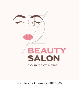 Woman face and golden ratio. Beauty salon logo template.