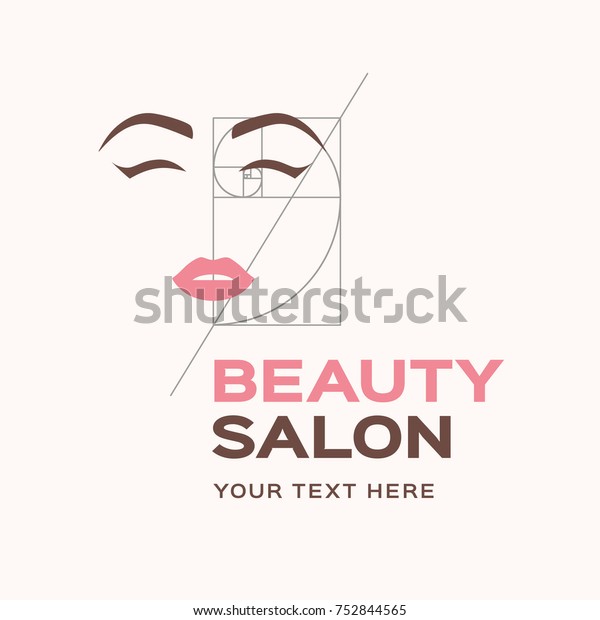 Woman face and golden ratio. Beauty salon logo template.