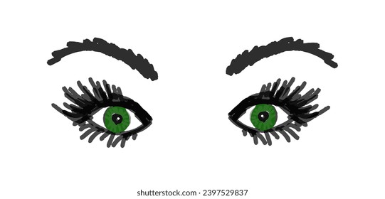 Woman face green eyes Hand drawn vector illustration in doodle style Women's day illustration feminism