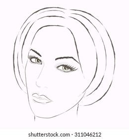 woman face green eyes simple lines portrait vector illustration