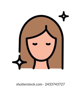 Woman face and hair color vector icon. Female beauty profile. Simple symbol. Beauty procedures. Beauty parlor services. Cosmetology. Women care. Beautician services. Vector isolated drawing.