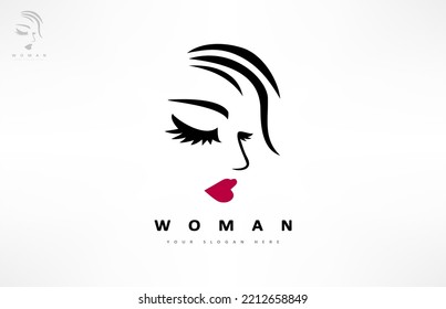 Woman face and hair logo. Beauty saloon design. 