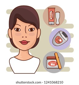 woman face with hair removal icons