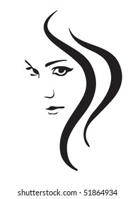 Woman face and hair vector silhouette. Female beauty profile