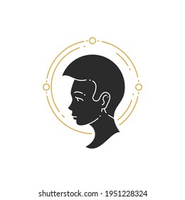 Woman face with hairs silhouette vector illustration. Boho magic female drawing for poster and mystic logo emblem decoration or fashion print.