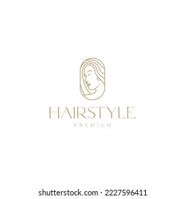 woman face with hairstyle line minimalist logo design vector