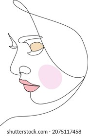 woman face with hand one line drawing. Portrait minimalistic style continuous line