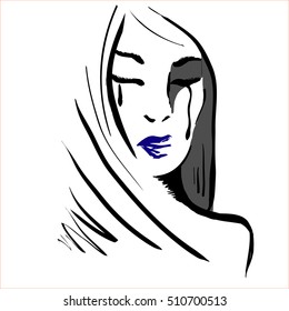 Woman face. Hand painted fashion illustration
