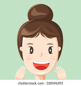 Woman face with hands, illustration, vector 