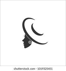 Woman face with hat, logo for beauty, massage, cosmetic and spa salon