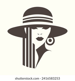 Woman face in hat logo style vector art