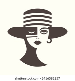 Woman face in hat logo style vector art