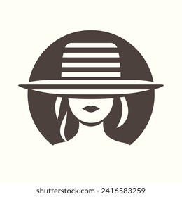 Woman face in hat logo style vector art