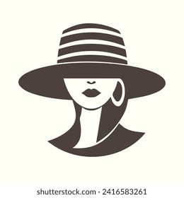 Woman face in hat logo style vector art