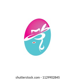 Woman face with hat silhouette character illustration logo icon vector