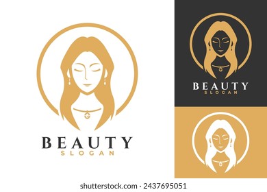 Woman Face Head Beauty Vector Logo Design