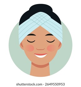 Woman face with headband or beauty mask. Flat style illustration for skincare, spa and selfcare. 
