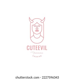 woman face with horn beauty line minimalist logo design vector