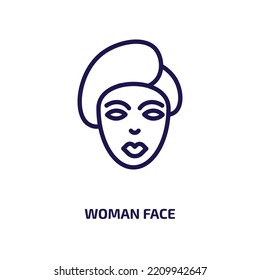 woman face icon from beauty collection. Thin linear woman face, woman, face outline icon isolated on white background. Line vector woman face sign, symbol for web and mobile