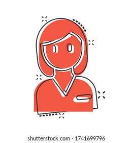 Woman face icon in comic style. People cartoon vector illustration on white background. Partnership splash effect business concept.