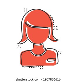 Woman face icon in comic style. People cartoon vector illustration on white background. Partnership splash effect business concept.