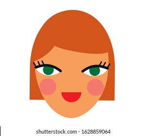 Woman face icon. green eyes. Vector illustration