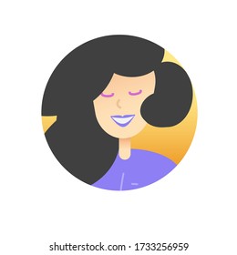 Icono facial mujer vectorial caricatura plana logotipo aislado como cosmético belleza cosmético logo o sonrisa feliz chica pictograma facial femenino para peinado o idea de estudio de moda