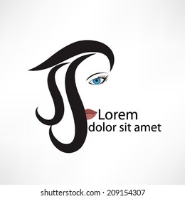 Woman face icon vector. Girl silhouette - cosmetics, beauty, health & spa, fashion themes. Creative icon.