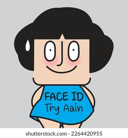 Woman Face ID Emoticon Is Not Available, Try Again Later. Unable To Activate Face ID On This Girl Concept Card Character illustrationai