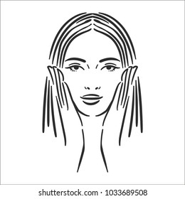 Woman face illustration icon in line style