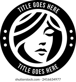 A woman face inside rounded circle with beautiful hair in black and white theme. This logo suitable for fashion theme, international women's day, etc. EPS 10 editable.